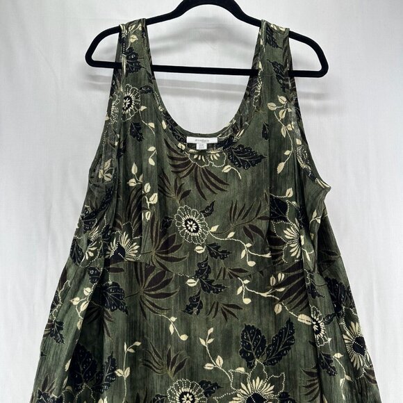 Dressbarn Dress Sz 22W Floral Tank Maxi Lagenlook Sleeveless Rayon Green - Picture 3 of 10